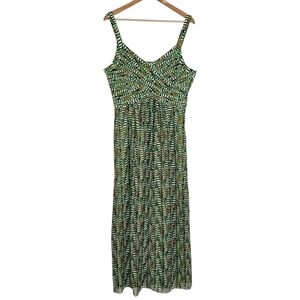 New Directions Green Printed Pintucked Fit & Flare Plus Size Fall Midi Dress 18